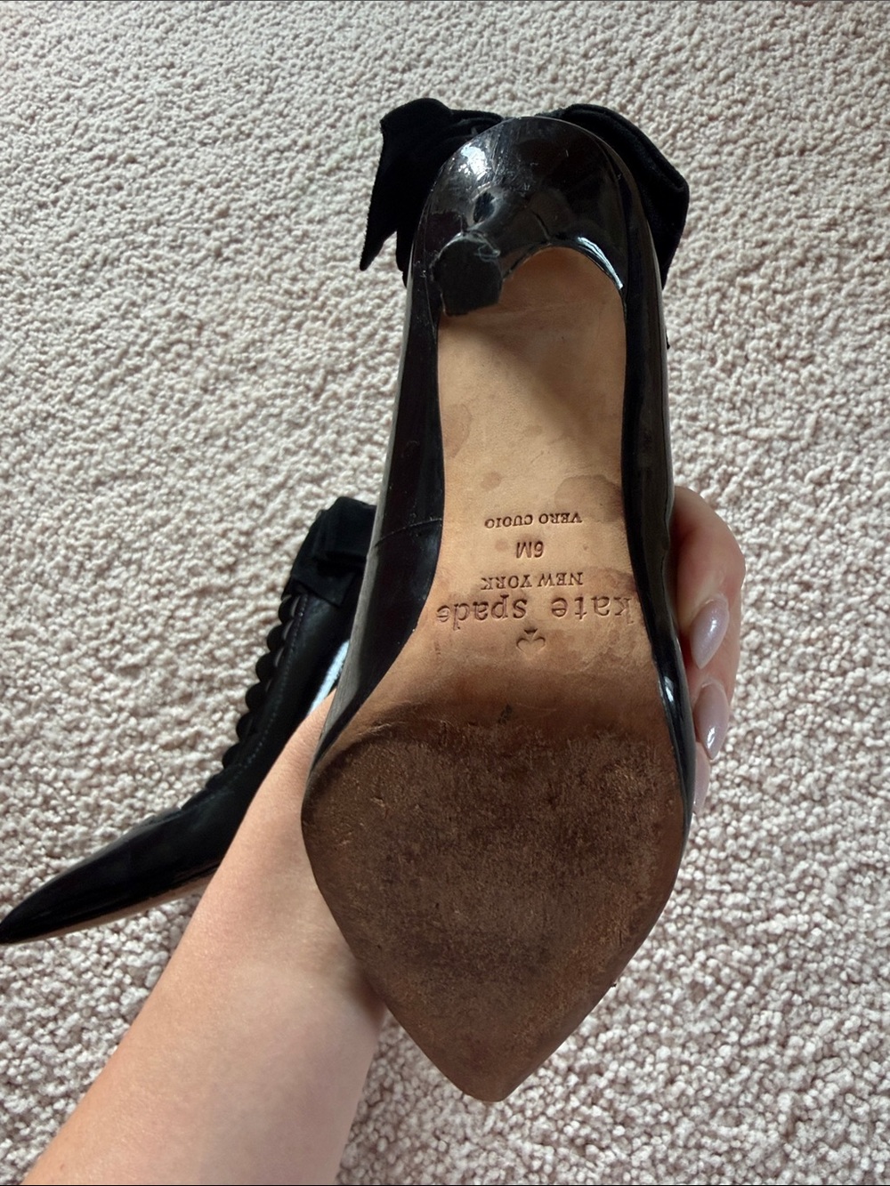 kate spade Black Patent Scallop Pointed-Toe Stiletto Heels with Back Bow - Picture 12 of 14